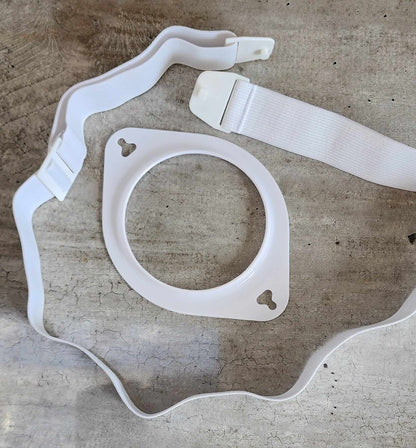 white ostomy flange support belt on table