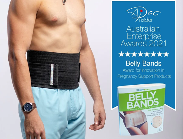 Man wearing a black hernia belt